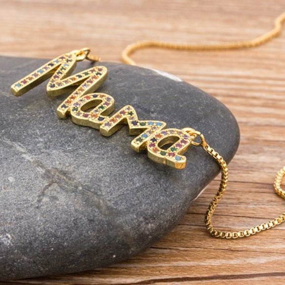 Mama Necklace - Gold Plated Copper & Austrian Crystals - Picture 11 of 12